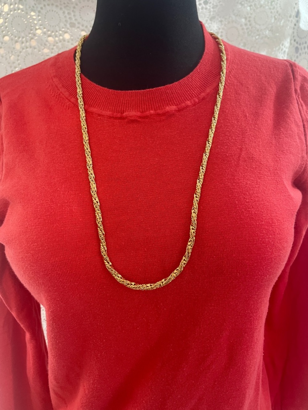 Classic Gold Tone Rope Chain Necklace - Elegant Long 15 @ drop fold over clasp